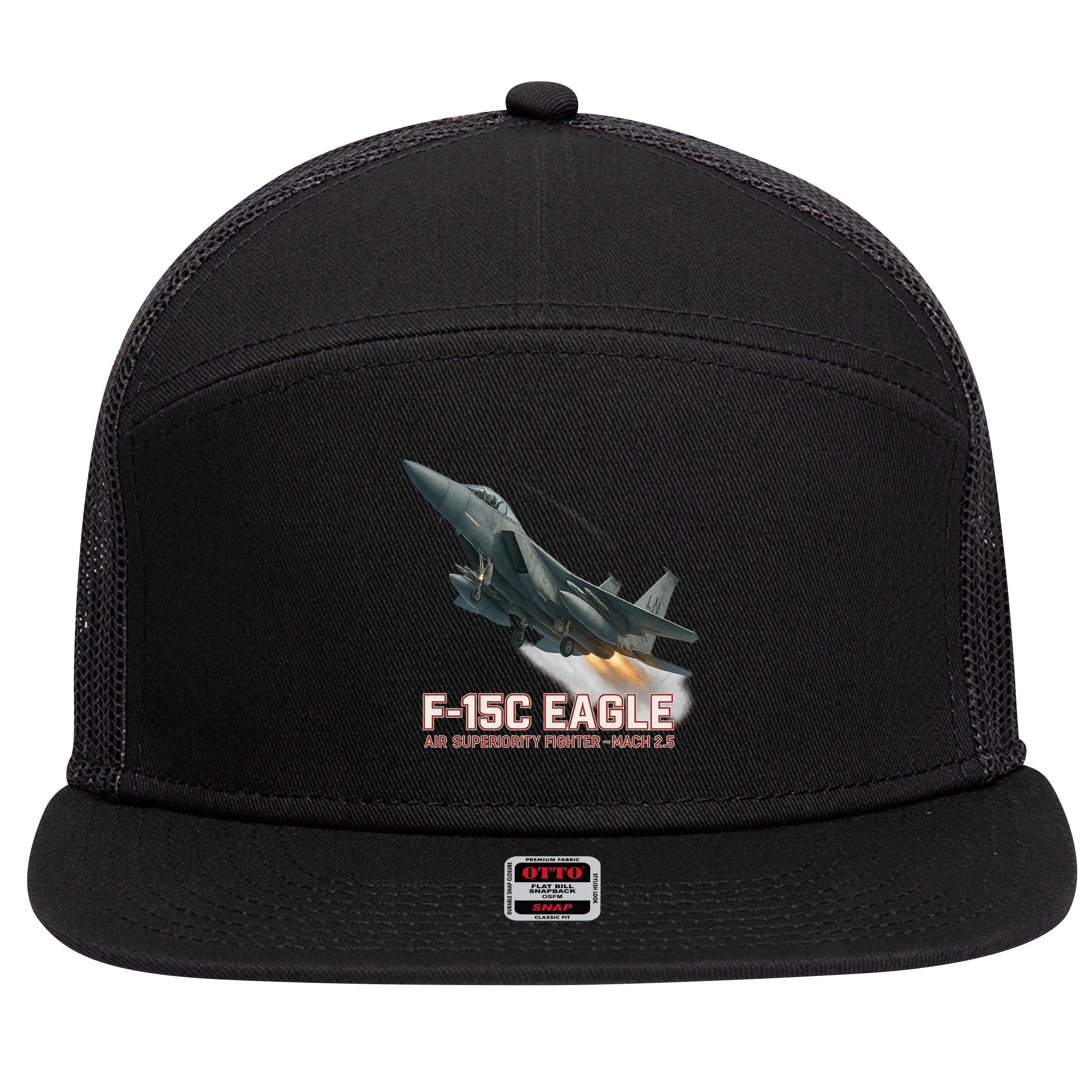 F-15C Eagle Poster – High-Speed Air Superiority Jet Design 7 Panel Mesh Trucker Snapback Hat
