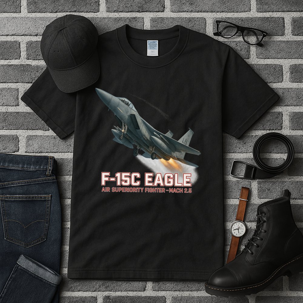 F-15C Eagle Poster – High-Speed Air Superiority Jet Design Tall T-Shirt