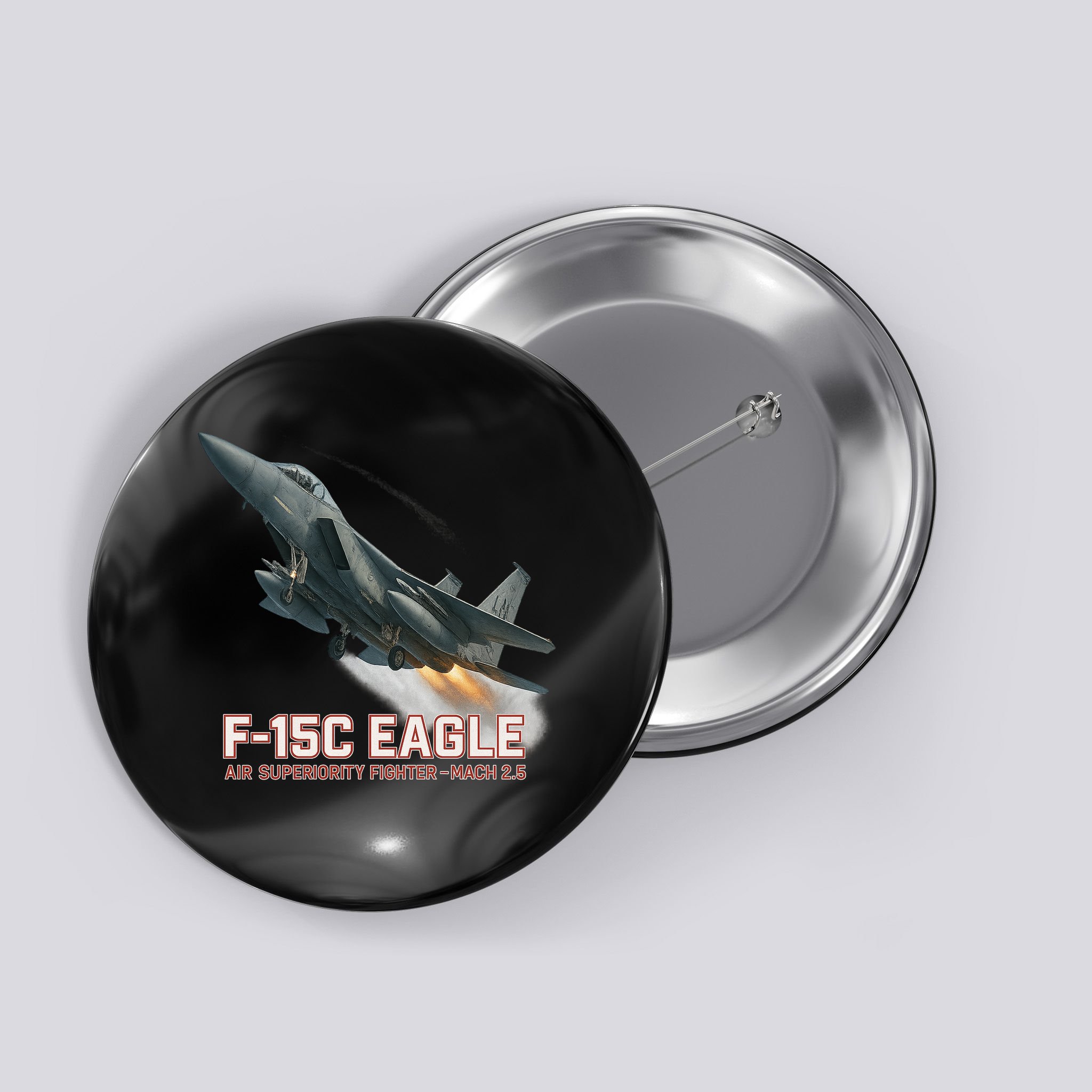 F-15C Eagle Poster – High-Speed Air Superiority Jet Design Button