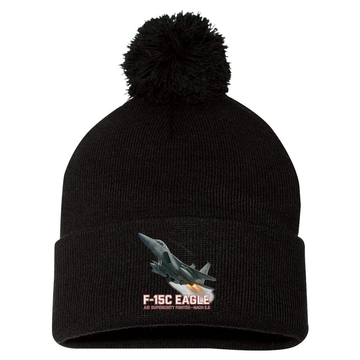 F-15C Eagle Poster – High-Speed Air Superiority Jet Design Pom Pom 12in Knit Beanie