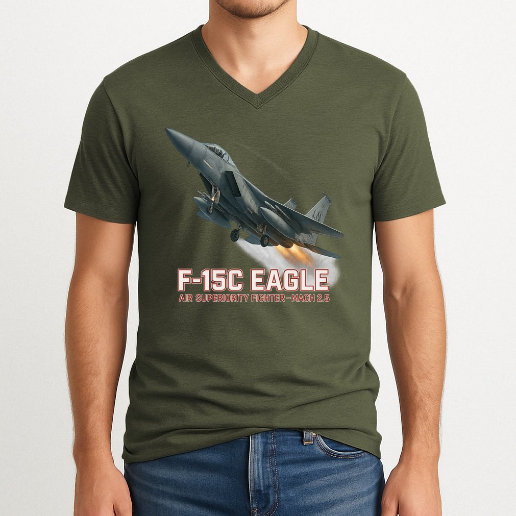 F-15C Eagle Poster – High-Speed Air Superiority Jet Design V-Neck T-Shirt