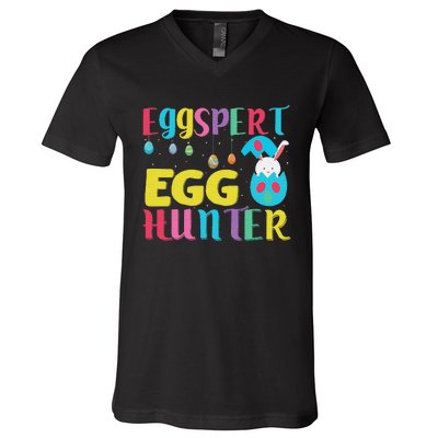 Funny Easter Pug Bunny Ear Eggs Basket V-Neck T-Shirt