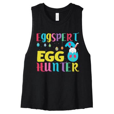 Funny Easter Pug Bunny Ear Eggs Basket Women's Racerback Cropped Tank