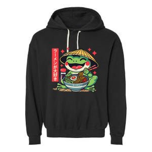 Frog Eating Ramen Kawaii Otaku Japanese Noodles Garment-Dyed Fleece Hoodie