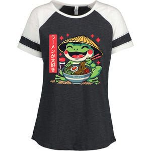 Frog Eating Ramen Kawaii Otaku Japanese Noodles Enza Ladies Jersey Colorblock Tee