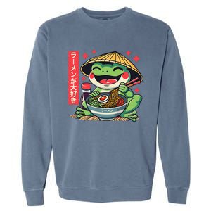 Frog Eating Ramen Kawaii Otaku Japanese Noodles Garment-Dyed Sweatshirt