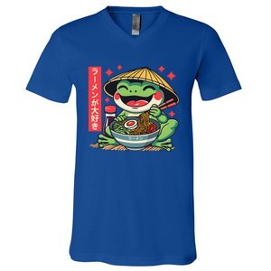 Frog Eating Ramen Kawaii Otaku Japanese Noodles V-Neck T-Shirt