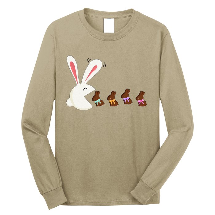 Funny Easter Rabbit Eating Chocolate Easter Bunnies Easter Long Sleeve Shirt