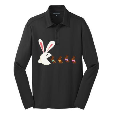 Funny Easter Rabbit Eating Chocolate Easter Bunnies Easter Silk Touch Performance Long Sleeve Polo