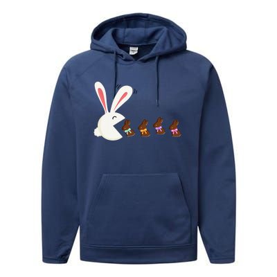 Funny Easter Rabbit Eating Chocolate Easter Bunnies Easter Performance Fleece Hoodie