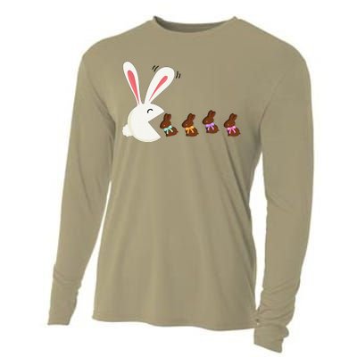 Funny Easter Rabbit Eating Chocolate Easter Bunnies Easter Cooling Performance Long Sleeve Crew