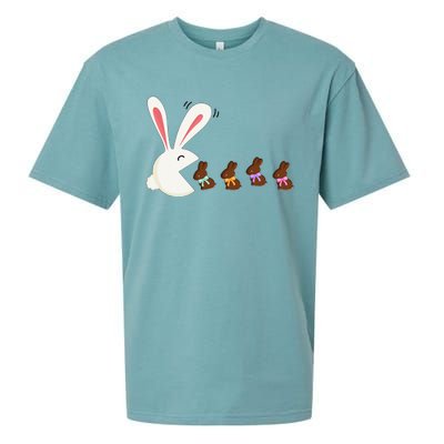 Funny Easter Rabbit Eating Chocolate Easter Bunnies Easter Sueded Cloud Jersey T-Shirt