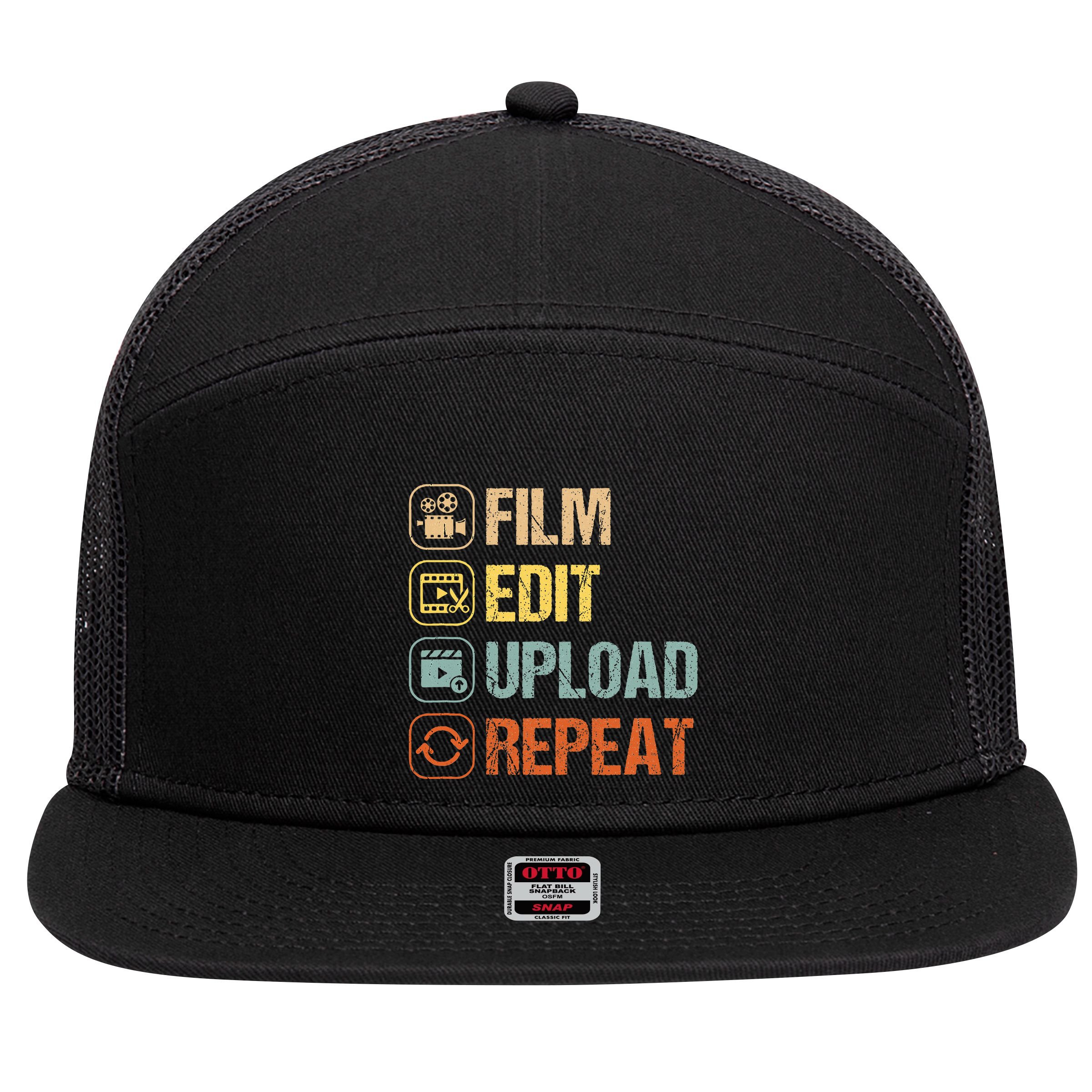 Film Edit Repeat Cinematographers Movie Maker Filmmaker 7 Panel Mesh Trucker Snapback Hat