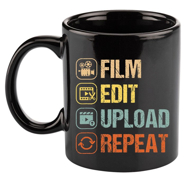 Film Edit Repeat Cinematographers Movie Maker Filmmaker 11oz C Handle Ceramic Mug