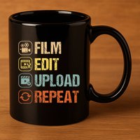 Film Edit Repeat Cinematographers Movie Maker Filmmaker 11oz C Handle Ceramic Mug