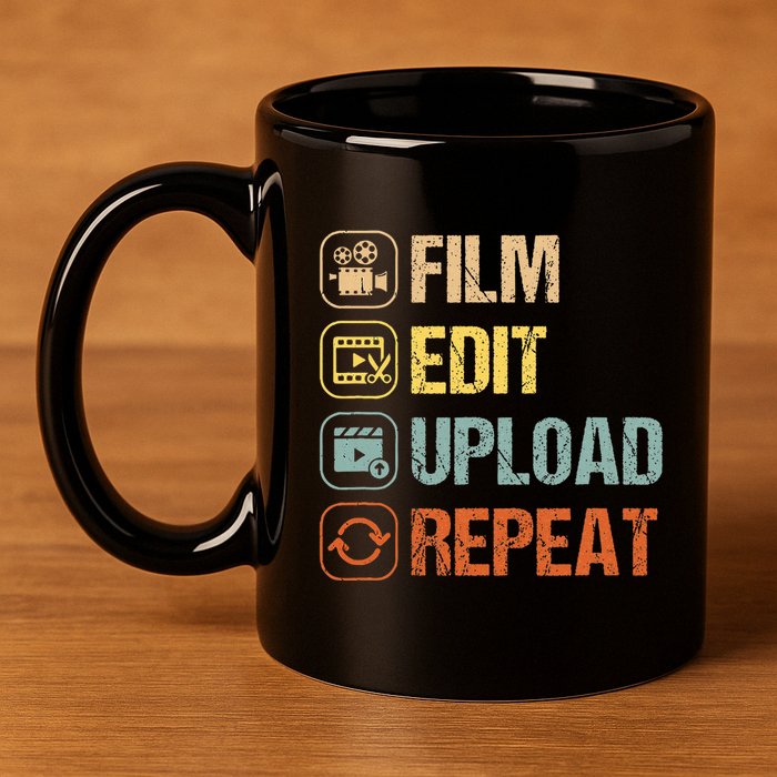 Film Edit Repeat Cinematographers Movie Maker Filmmaker 11oz C Handle Ceramic Mug