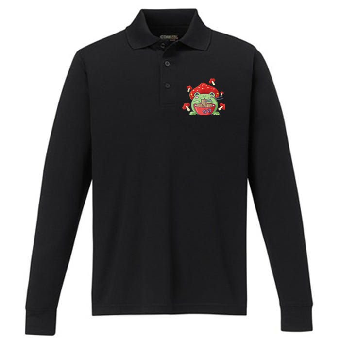 Frog Eating Ra Anime Japanese Noodles Cute Frog Lover Performance Long Sleeve Polo