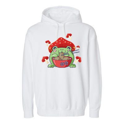 Frog Eating Ra Anime Japanese Noodles Cute Frog Lover Garment-Dyed Fleece Hoodie