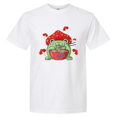 Frog Eating Ra Anime Japanese Noodles Cute Frog Lover Garment-Dyed Heavyweight T-Shirt