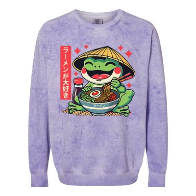 Frog Eating Ramen Kawaii Otaku Japanese Noodles Anime Lovers Colorblast Crewneck Sweatshirt