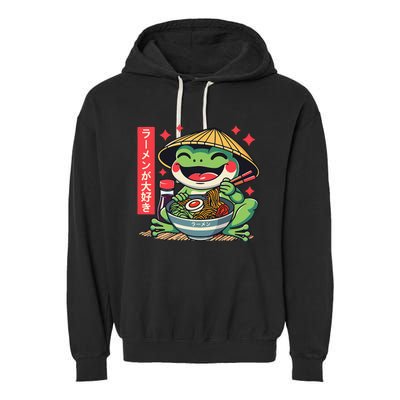 Frog Eating Ramen Kawaii Otaku Japanese Noodles Anime Lovers Garment-Dyed Fleece Hoodie