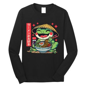 Frog Eating Ramen Kawaii Otaku Japanese Noodles Anime Lovers Long Sleeve Shirt