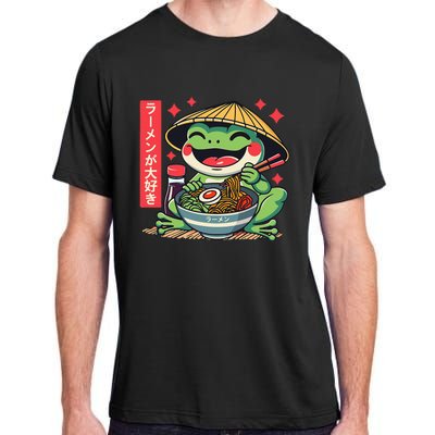 Frog Eating Ramen Kawaii Otaku Japanese Noodles Anime Lovers Adult ChromaSoft Performance T-Shirt