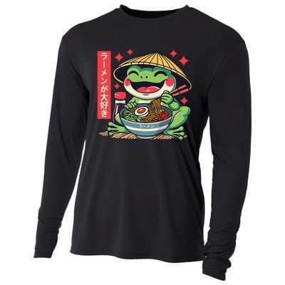 Frog Eating Ramen Kawaii Otaku Japanese Noodles Anime Lovers Cooling Performance Long Sleeve Crew