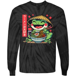 Frog Eating Ramen Kawaii Otaku Japanese Noodles Anime Lovers Tie-Dye Long Sleeve Shirt