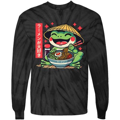 Frog Eating Ramen Kawaii Otaku Japanese Noodles Anime Lovers Tie-Dye Long Sleeve Shirt