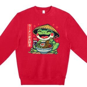 Frog Eating Ramen Kawaii Otaku Japanese Noodles Anime Lovers Premium Crewneck Sweatshirt