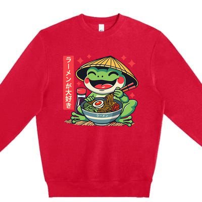 Frog Eating Ramen Kawaii Otaku Japanese Noodles Anime Lovers Premium Crewneck Sweatshirt