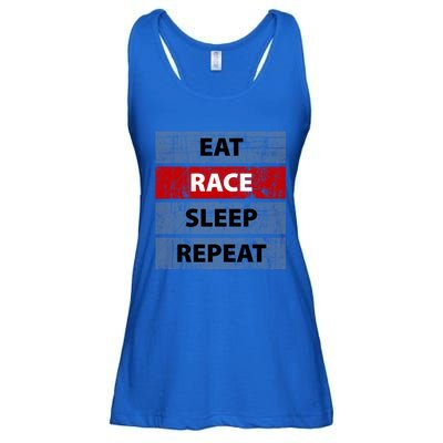 Funny Eat Race Sleep Repeat Vintage Retro Drag Racing Car Gift Ladies Essential Flowy Tank