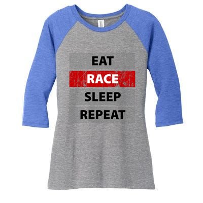 Funny Eat Race Sleep Repeat Vintage Retro Drag Racing Car Gift Women's Tri-Blend 3/4-Sleeve Raglan Shirt