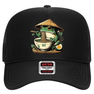 Frog Eating Ramen Kawaii Neko Japanese Noodles Anime Lovers High Crown Mesh Back Trucker Hat