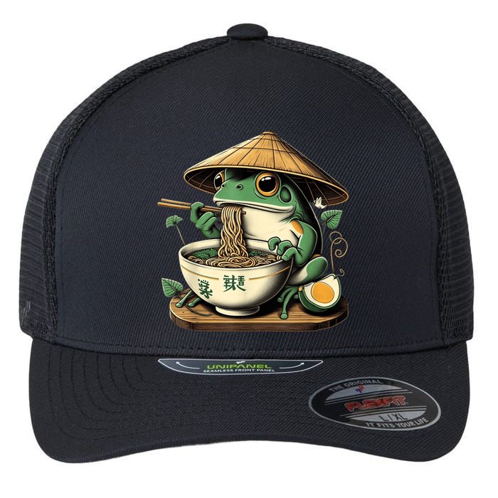 Frog Eating Ramen Kawaii Neko Japanese Noodles Anime Lovers Flexfit Unipanel Trucker Cap