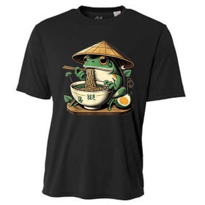 Frog Eating Ramen Kawaii Neko Japanese Noodles Anime Lovers Cooling Performance Crew T-Shirt