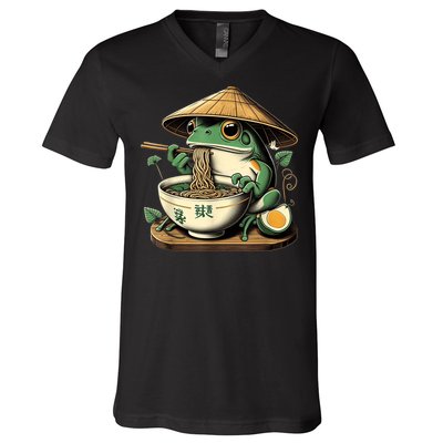 Frog Eating Ramen Kawaii Neko Japanese Noodles Anime Lovers V-Neck T-Shirt