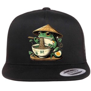 Frog Eating Ramen Kawaii Neko Japanese Noodles Anime Lovers Flat Bill Trucker Hat