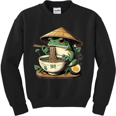 Frog Eating Ramen Kawaii Neko Japanese Noodles Anime Lovers Kids Sweatshirt