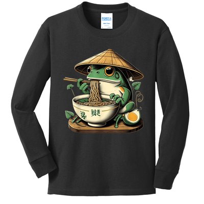 Frog Eating Ramen Kawaii Neko Japanese Noodles Anime Lovers Kids Long Sleeve Shirt