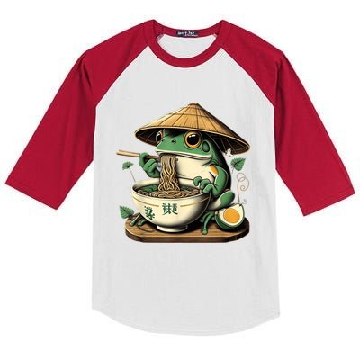 Frog Eating Ramen Kawaii Neko Japanese Noodles Anime Lovers Kids Colorblock Raglan Jersey