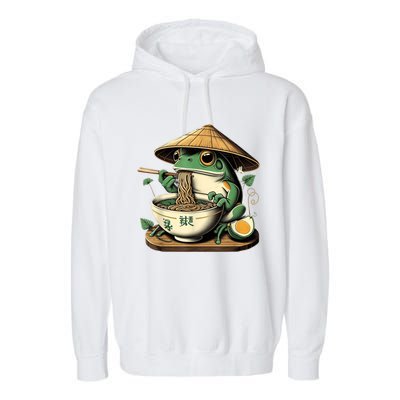 Frog Eating Ramen Kawaii Neko Japanese Noodles Anime Lovers Garment-Dyed Fleece Hoodie