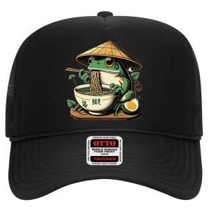 Frog Eating Ramen Kawaii Neko Japanese Noodles Anime Lovers Gift High Crown Mesh Back Trucker Hat