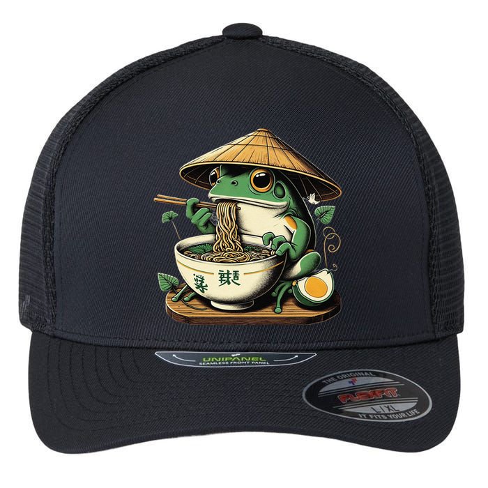 Frog Eating Ramen Kawaii Neko Japanese Noodles Anime Lovers Gift Flexfit Unipanel Trucker Cap