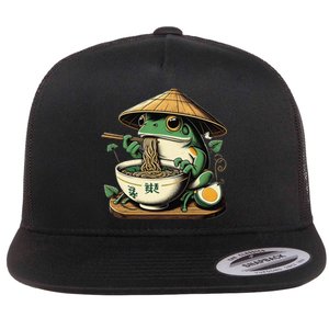 Frog Eating Ramen Kawaii Neko Japanese Noodles Anime Lovers Gift Flat Bill Trucker Hat