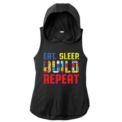 Funny Eat Sleep Build Repeat Building Funny Builders Ladies PosiCharge Tri-Blend Wicking Draft Hoodie Tank