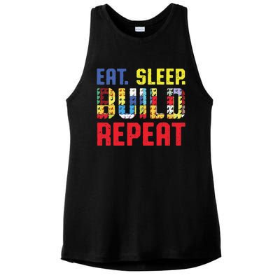 Funny Eat Sleep Build Repeat Building Funny Builders Ladies PosiCharge Tri-Blend Wicking Tank