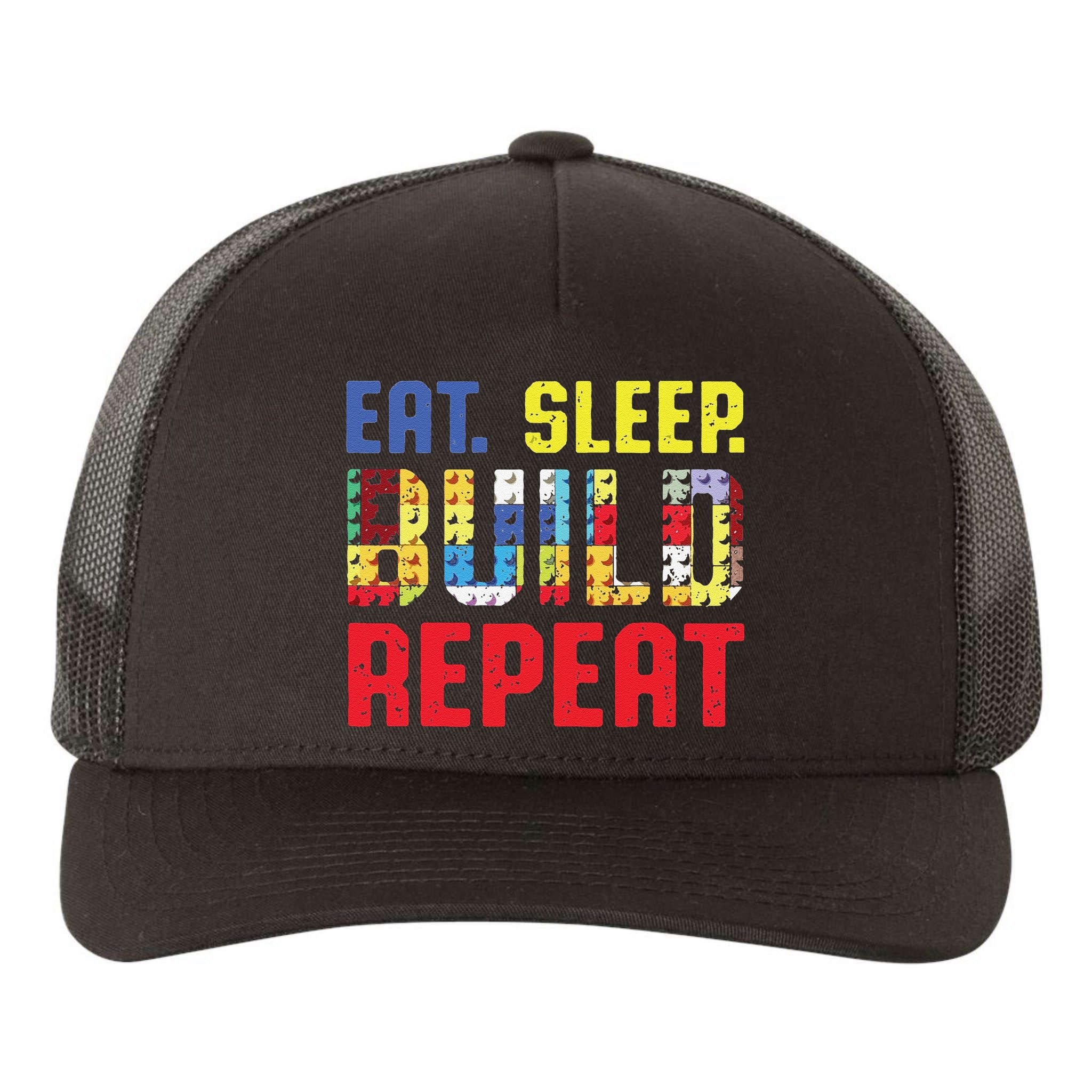 Funny Eat Sleep Build Repeat Building Funny Builders Yupoong Adult 5-Panel Trucker Hat