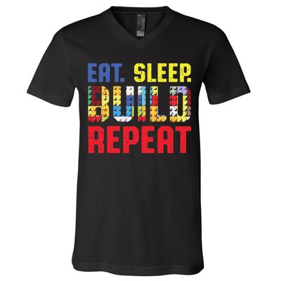 Funny Eat Sleep Build Repeat Building Funny Builders V-Neck T-Shirt